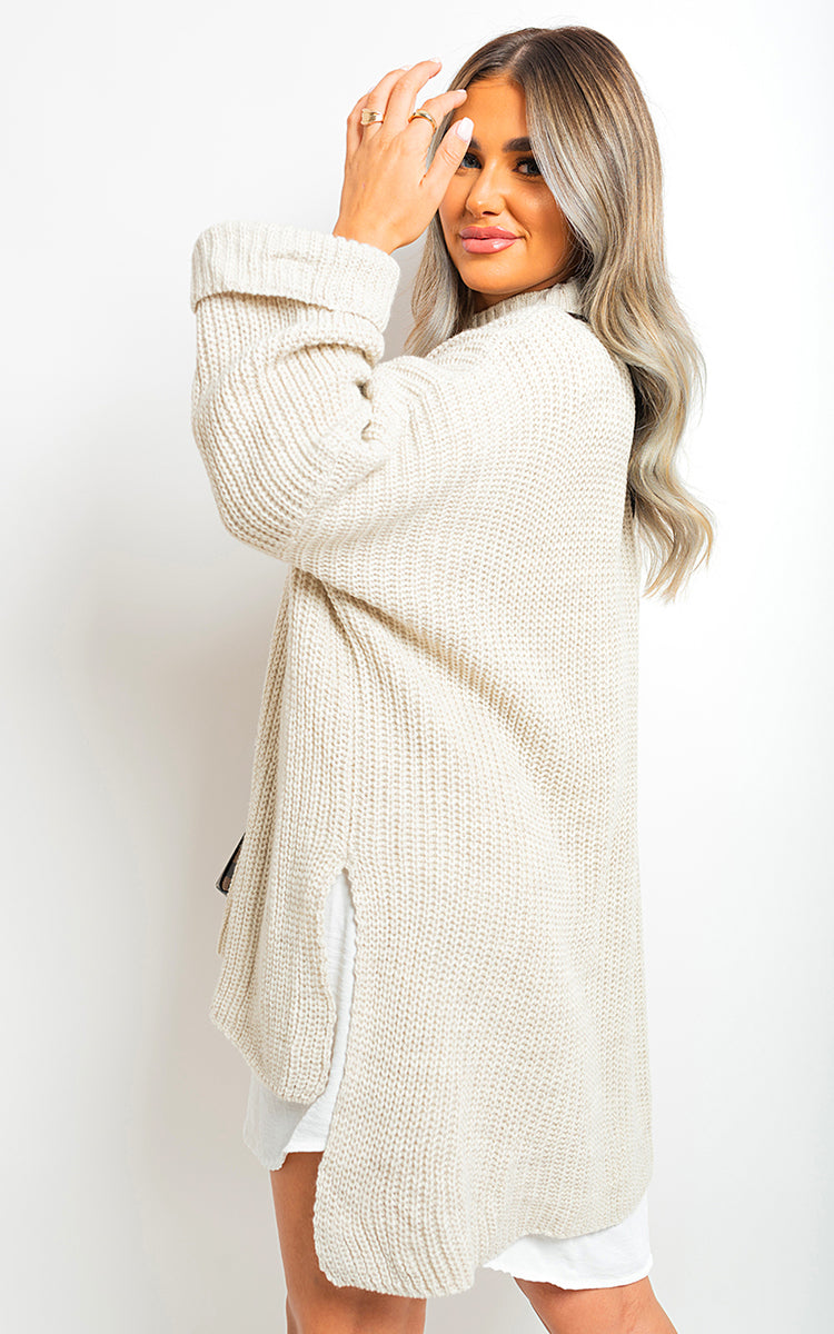 She Wears Glory™ High Neck Oversized Long Sleeve Knitted Jumper