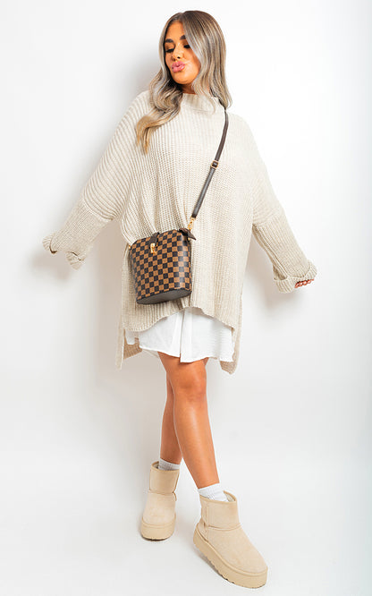 She Wears Glory™ High Neck Oversized Long Sleeve Knitted Jumper