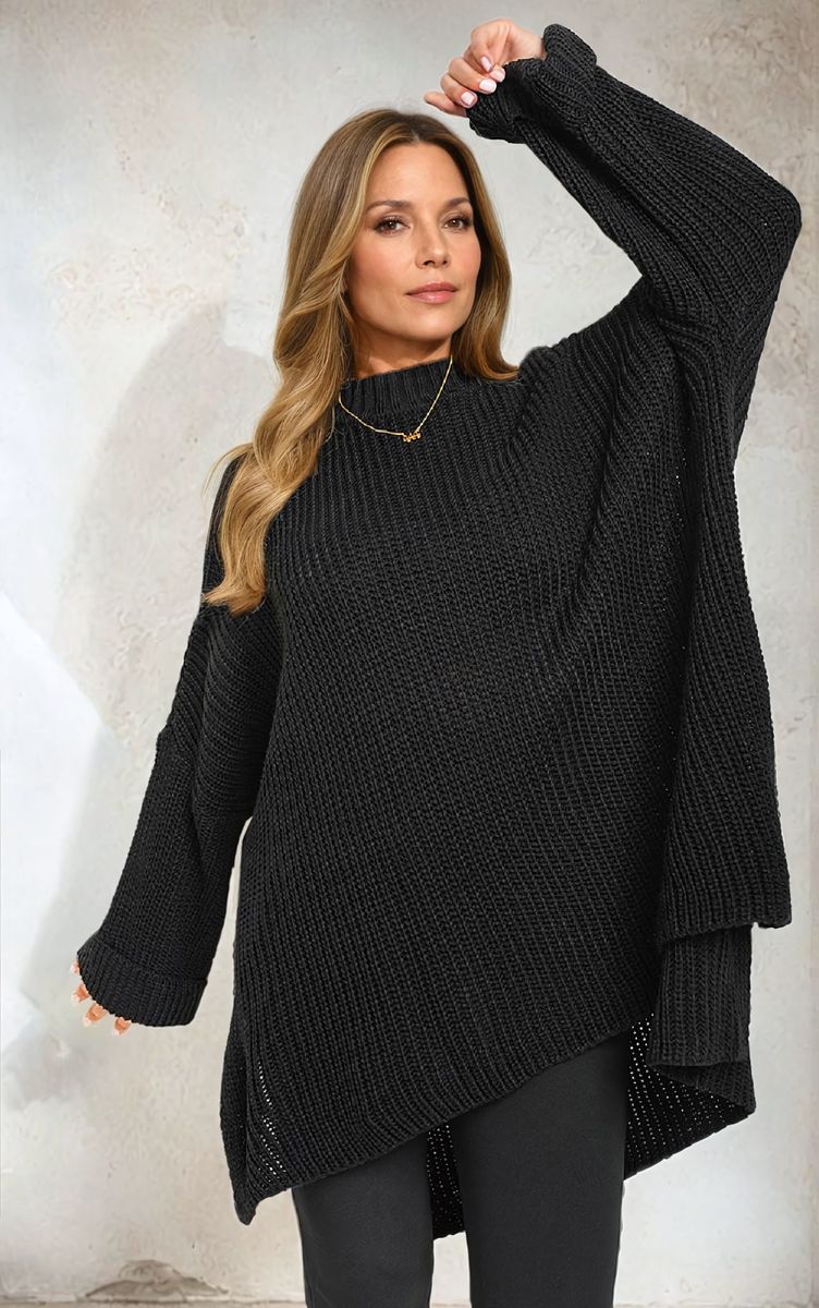 She Wears Glory™ High Neck Oversized Long Sleeve Knitted Jumper