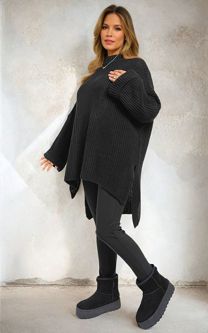 She Wears Glory™ High Neck Oversized Long Sleeve Knitted Jumper