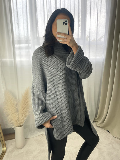 She Wears Glory™ High Neck Oversized Long Sleeve Knitted Jumper