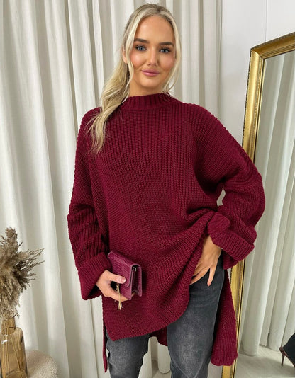 She Wears Glory™ High Neck Oversized Long Sleeve Knitted Jumper