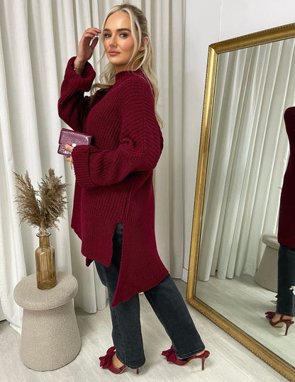 She Wears Glory™ High Neck Oversized Long Sleeve Knitted Jumper