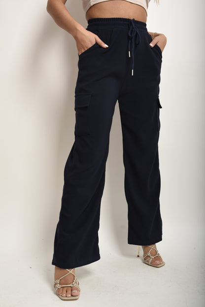 She Wears Glory™ Wide Leg Drawstring Waist Flap Pocket Trouser