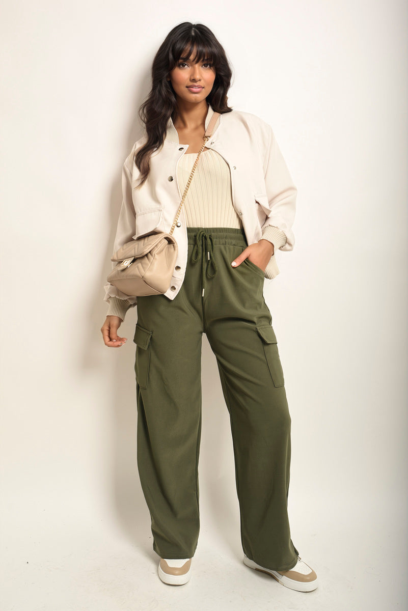 She Wears Glory™ Wide Leg Drawstring Waist Flap Pocket Trouser