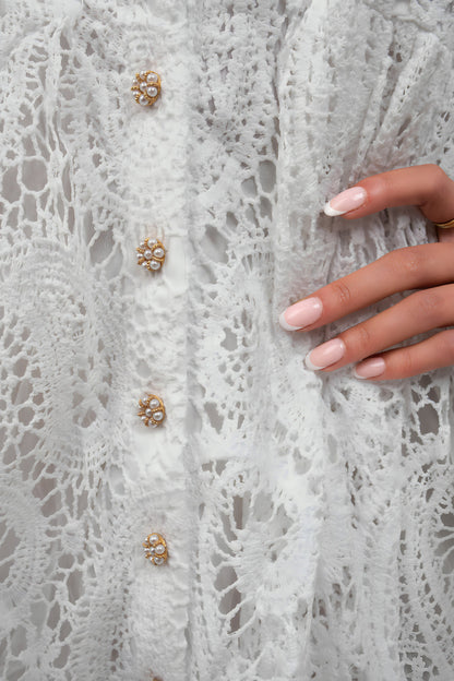 Button Up Lace Long Sleeve Mini Dress - She Wears Glory Beverly Hills