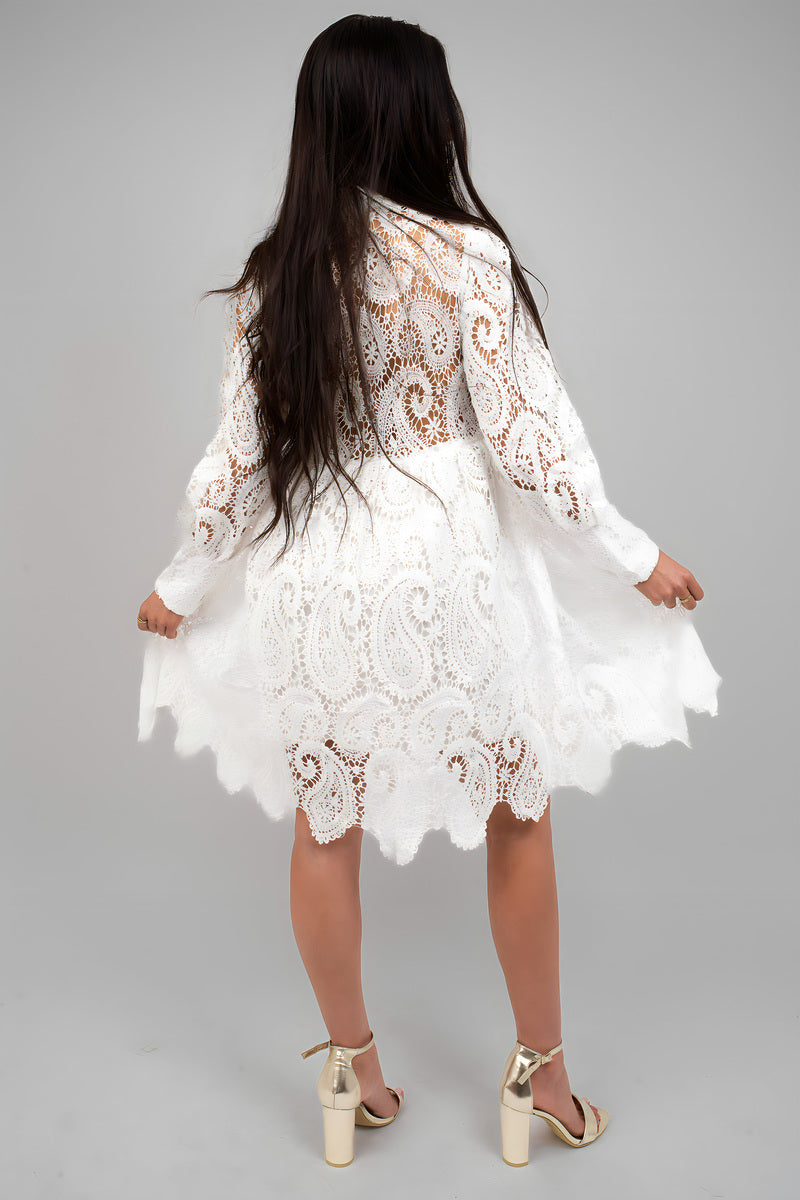 Button Up Lace Long Sleeve Mini Dress - She Wears Glory Beverly Hills