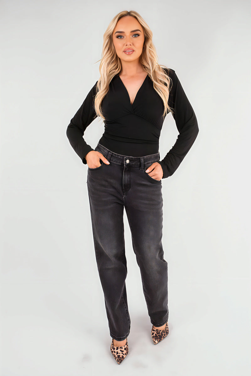 V-Neck Fitted Long Sleeve Bodysuit - She Wears Glory Beverly Hills