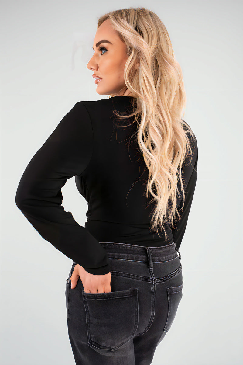 V-Neck Fitted Long Sleeve Bodysuit - She Wears Glory Beverly Hills