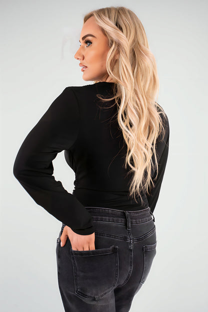 V-Neck Fitted Long Sleeve Bodysuit - She Wears Glory Beverly Hills