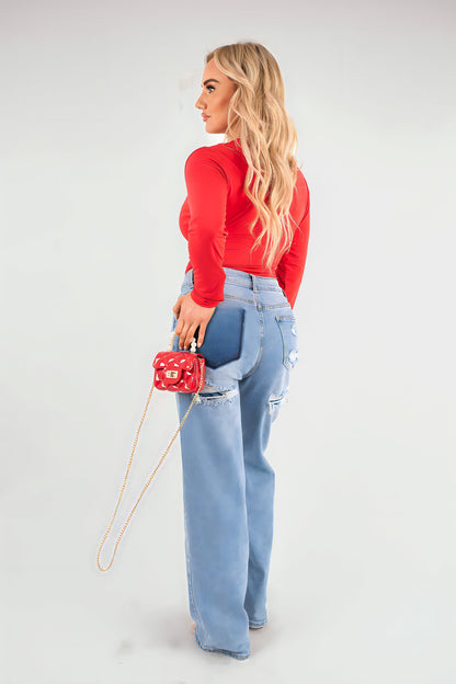 V-Neck Fitted Long Sleeve Bodysuit - She Wears Glory Beverly Hills