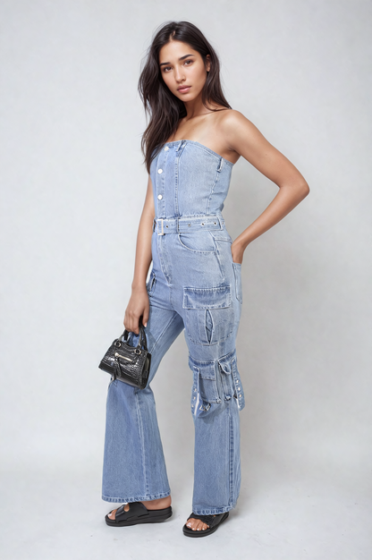She Wears Glory™ Multi Pockets Strapless Cargo Jumpsuit
