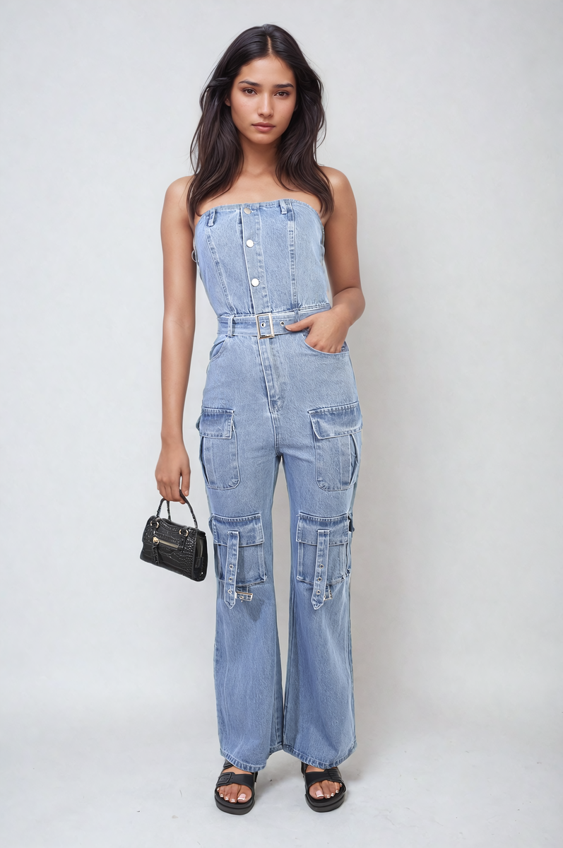 She Wears Glory™ Multi Pockets Strapless Cargo Jumpsuit