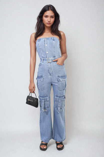 She Wears Glory™ Multi Pockets Strapless Cargo Jumpsuit