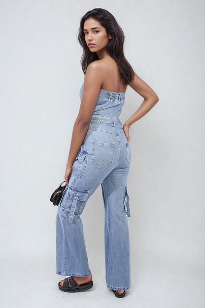 She Wears Glory™ Multi Pockets Strapless Cargo Jumpsuit