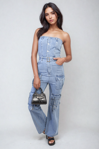 She Wears Glory™ Multi Pockets Strapless Cargo Jumpsuit