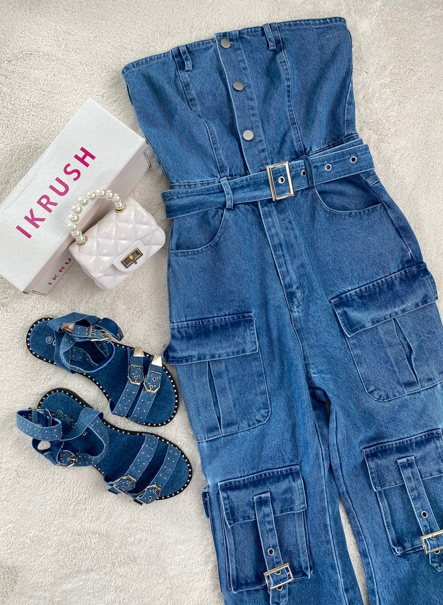 She Wears Glory™ Multi Pockets Strapless Cargo Jumpsuit
