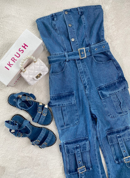 She Wears Glory™ Multi Pockets Strapless Cargo Jumpsuit