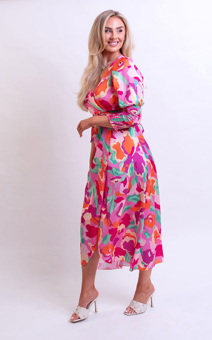 She Wears Glory™ Wrap Front Printed Midi Dress