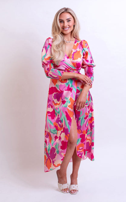She Wears Glory™ Wrap Front Printed Midi Dress