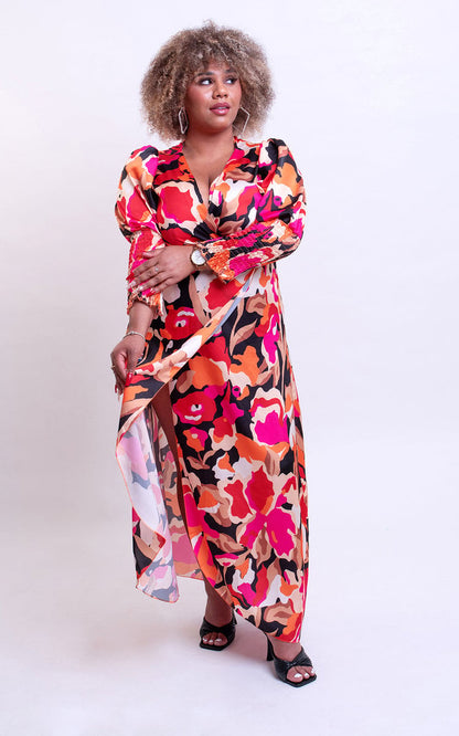 She Wears Glory™ Wrap Front Printed Midi Dress