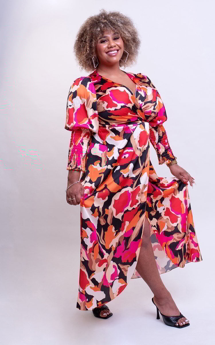 She Wears Glory™ Wrap Front Printed Midi Dress