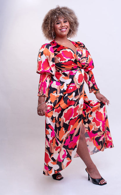 She Wears Glory™ Wrap Front Printed Midi Dress