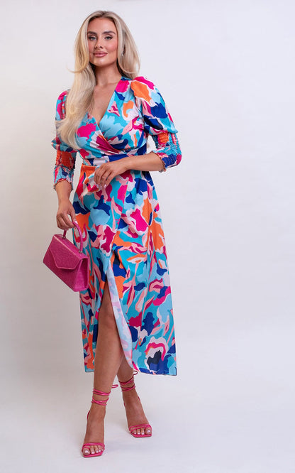 She Wears Glory™ Wrap Front Printed Midi Dress