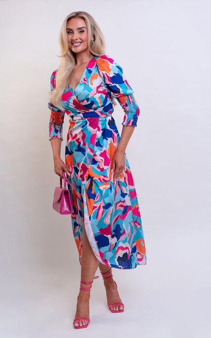 She Wears Glory™ Wrap Front Printed Midi Dress