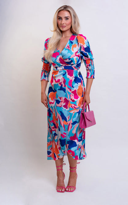 She Wears Glory™ Wrap Front Printed Midi Dress
