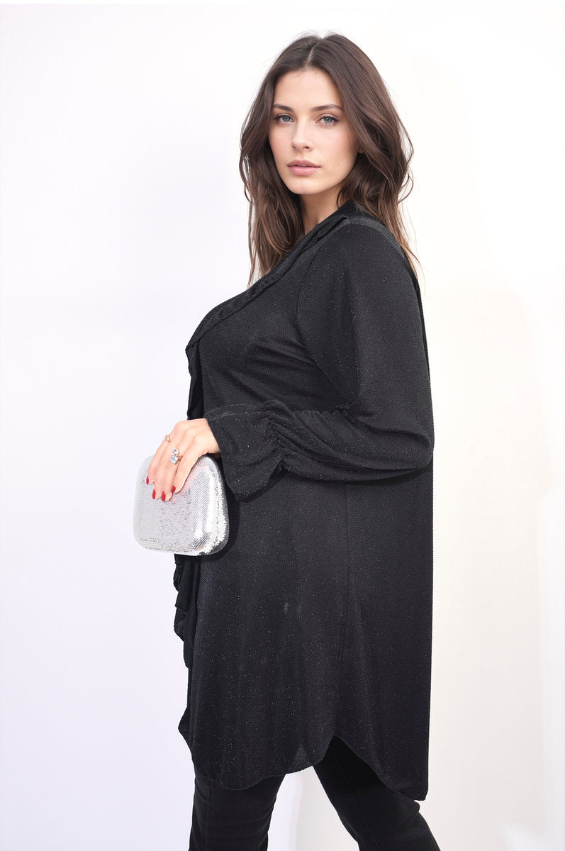She Wears Glory™ Oversized Satin Ruffle Shirt Dress