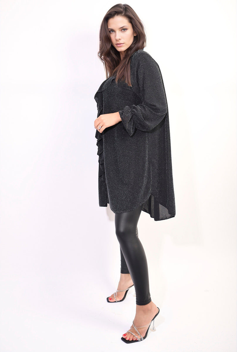 She Wears Glory™ Oversized Satin Ruffle Shirt Dress