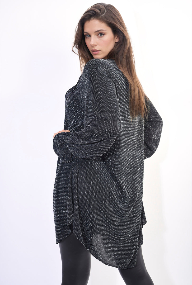 She Wears Glory™ Oversized Satin Ruffle Shirt Dress