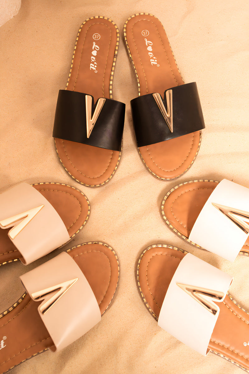 V-Detail Slip-On Flat Sandals - She Wears Glory Beverly Hills