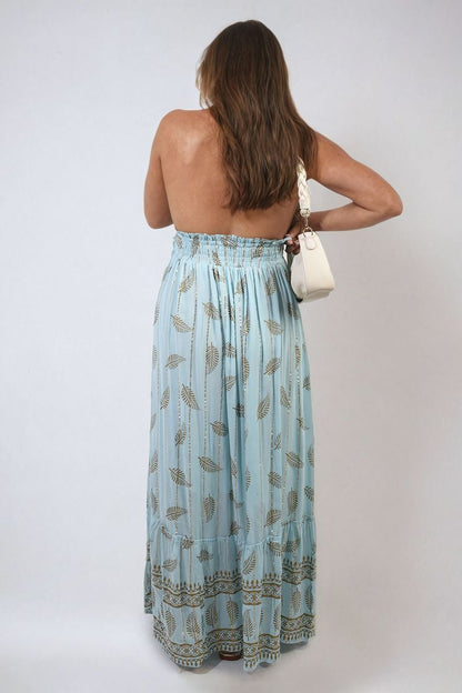 She Wears Glory™ Dazzling Leaf Print Spaghetti Strap Maxi Dress