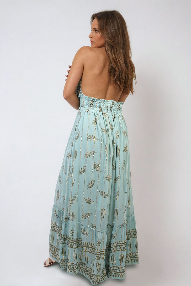 She Wears Glory™ Dazzling Leaf Print Spaghetti Strap Maxi Dress