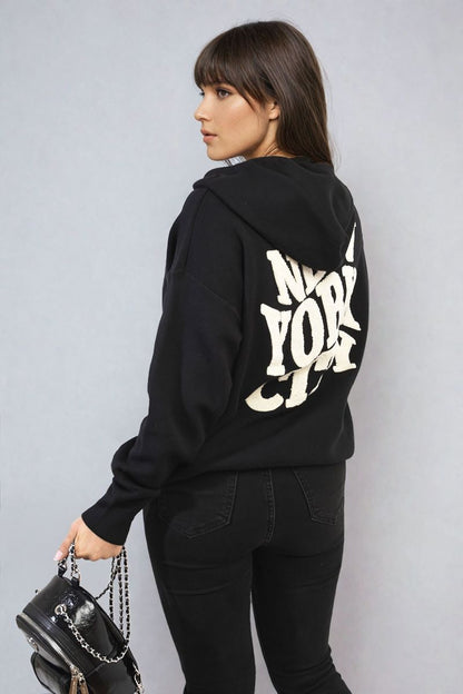 She Wears Glory™ New York City Print Knitted Hoodie