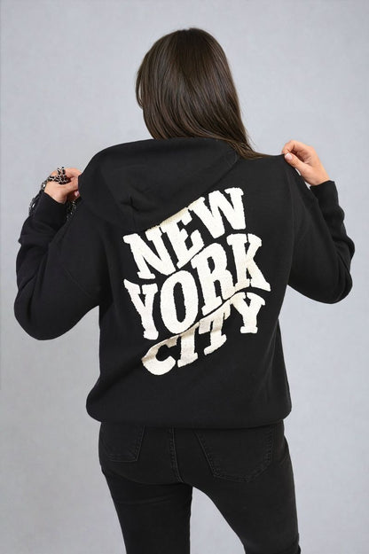 She Wears Glory™ New York City Print Knitted Hoodie