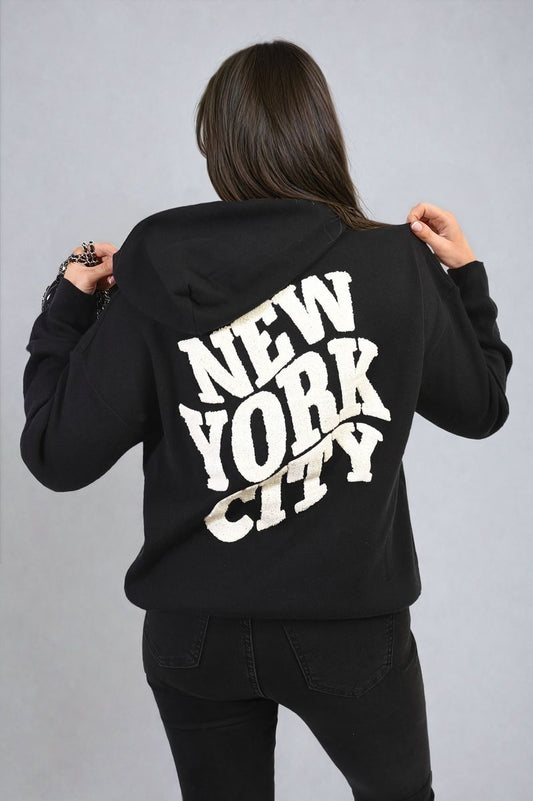 She Wears Glory™ New York City Print Knitted Hoodie