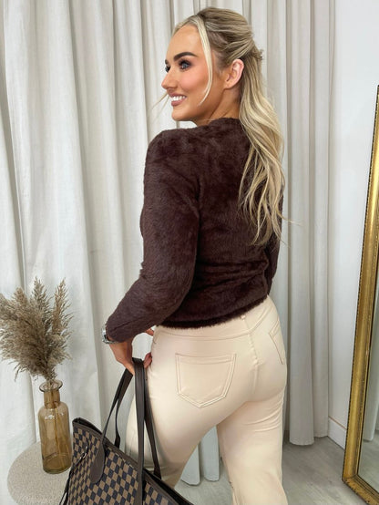Fitted Long Sleeve Fluffy Knitted Top - She Wears Glory Beverly Hills