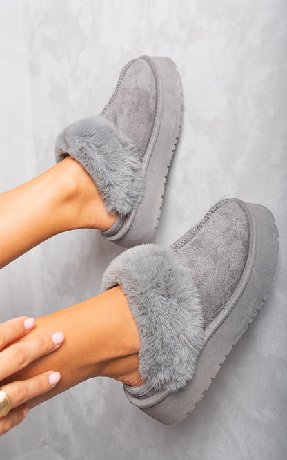 She Wears Glory™ Faux Fur Trim Whisp Chunky Platform Slippers