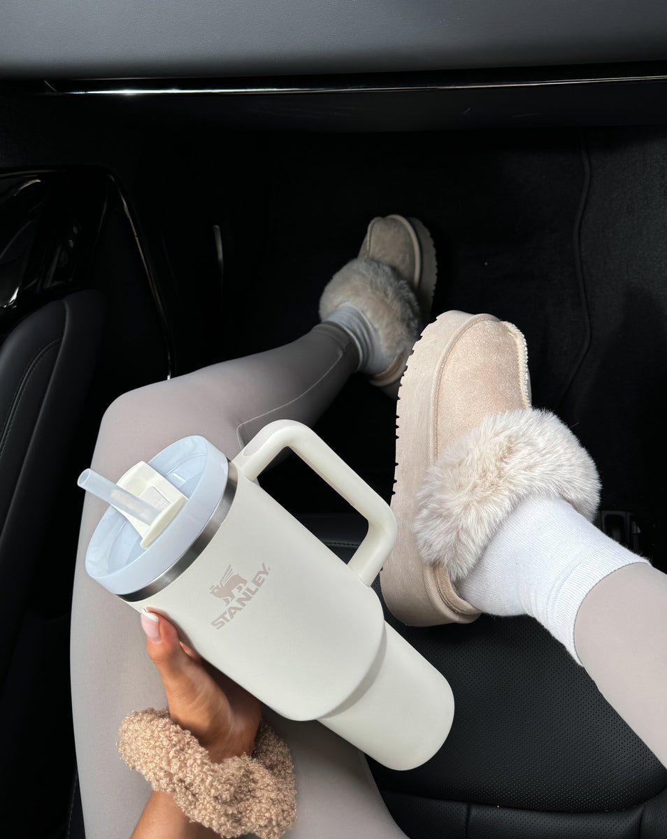 She Wears Glory™ Faux Fur Trim Whisp Chunky Platform Slippers