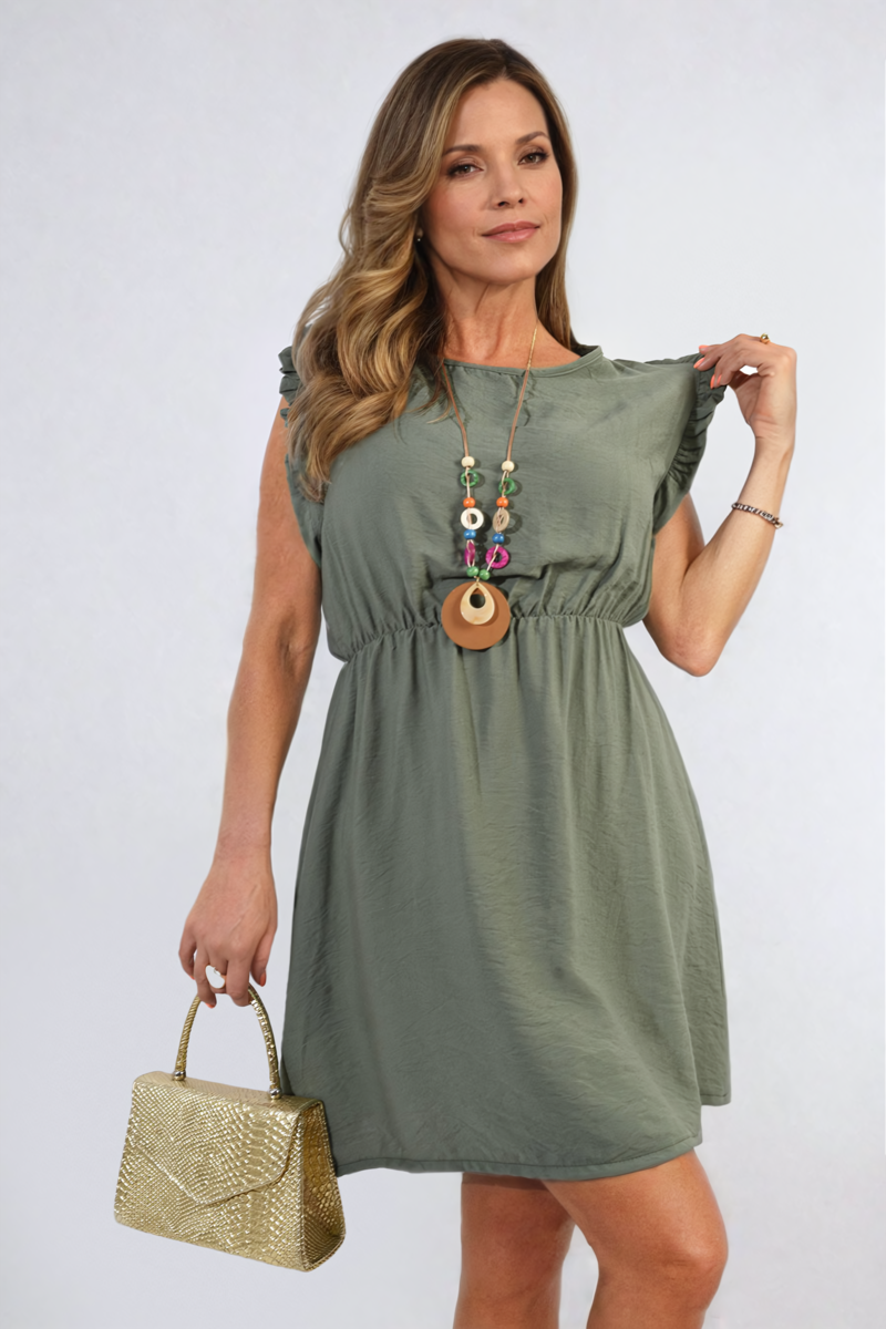 She Wears Glory™ Ruffle Trim Short Sleeve Cinched Waist Mini Dress