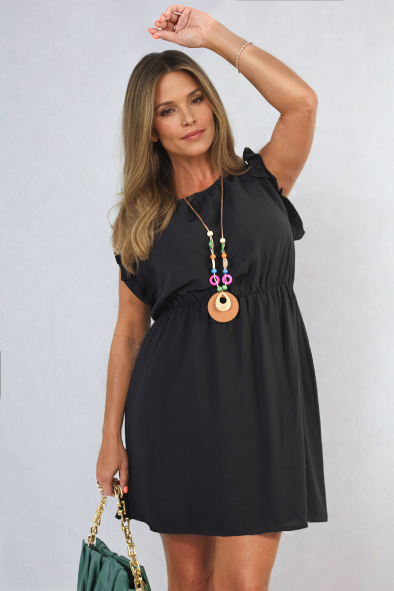 She Wears Glory™ Ruffle Trim Short Sleeve Cinched Waist Mini Dress
