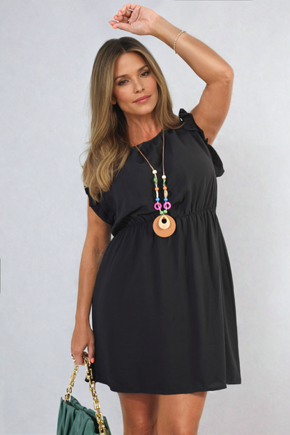 She Wears Glory™ Ruffle Trim Short Sleeve Cinched Waist Mini Dress