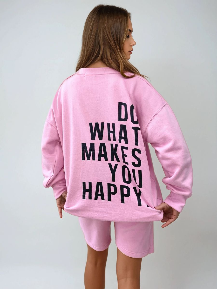 Do What Makes You Happy Print Oversized Sweatshirt and Shorts Co-ord Set - She Wears Glory Beverly Hills