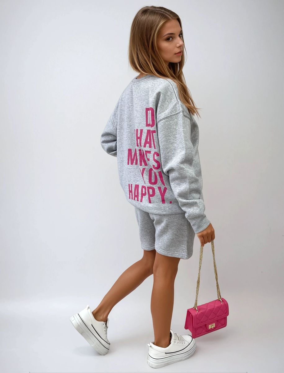 Do What Makes You Happy Print Oversized Sweatshirt and Shorts Co-ord Set - She Wears Glory Beverly Hills