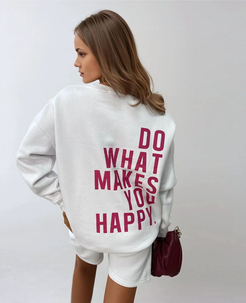 Do What Makes You Happy Print Oversized Sweatshirt and Shorts Co-ord Set - She Wears Glory Beverly Hills