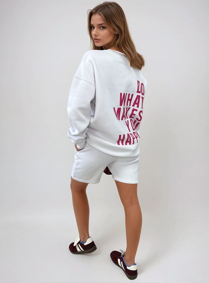 Do What Makes You Happy Print Oversized Sweatshirt and Shorts Co-ord Set - She Wears Glory Beverly Hills