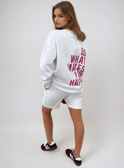 Do What Makes You Happy Print Oversized Sweatshirt and Shorts Co-ord Set - She Wears Glory Beverly Hills
